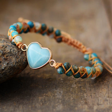 Bracelet Coeur Tressé en Pierre D'Amazonite