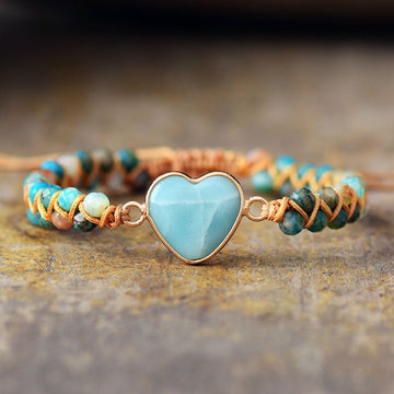 Bracelet Coeur Tressé en Pierre D'Amazonite